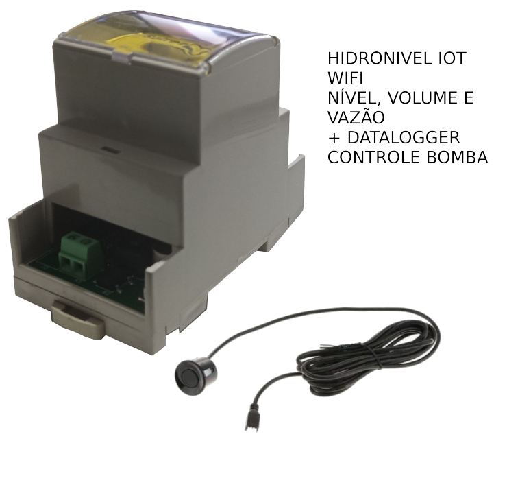 Hidronivel Ultrassônico IoT Wifi, Nível, Volume e Vazão + Datalogger com Controle da Bomba
